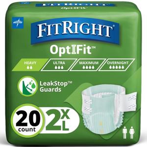 FitRight Extra+ Adult Diapers, Disposable Incontinence Briefs, Leak-Proof Diaper, Absorbent Briefs for Men and Women, Maximum Protection, 2XL, 60 70 in, 20 Briefs per Bag, 20 Count