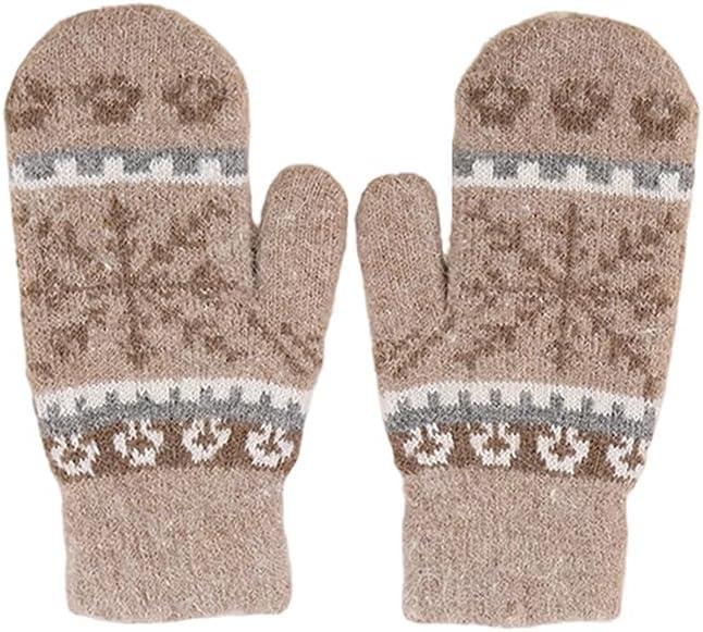 Womens Winter Warm Lining Knit Gloves Mittens Cozy Knit Thick Thermal Snow Gloves for Cold Weather (One Size, Khaki)
