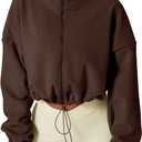 QINSEN Women's Short Fleece Jacket Full Zip Polar Fleece Crop Outwear Winter Warm Stand Collar Coat Caramel Coffee S