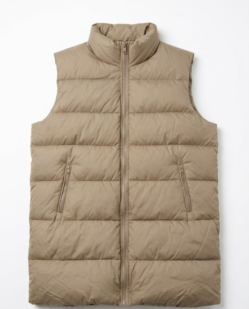 Beige unbranded women's long hooded puffer vest 3XL