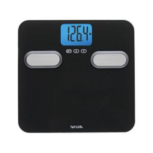 Taylor Men's Body Composition Bathroom Scale for Body Weight - 400 lb Capacity, Blue Backlight Display, 10-User Profiles, Body Composition Analysis, Fits Up to Size 12 Shoe, Black