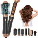 6 in 1 Hair Dryer Brush, Upgrade Detachable Blow Dryer Brush Air Styler Wrap Air Curler, Curly Twist Hot Curling Iron, Negative Ion Blow Dryer Hot Styler, Travel Hair Styling Tool (Black Gold)