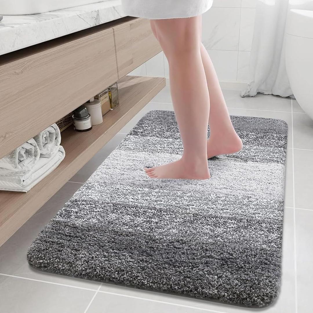 Arotive Microfiber Bathroom Rugs, Shaggy Soft and Absorbent Bath Rug, Non-Slip, Thick Plush Machine Washable Dry Bath Mats for Bathroom, Tub and Shower, 36x24, Grey, Rectangular
