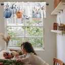 Fall Blue and White Pumpkins Flower Valance Curtains for Kitchen Window 54x18 Inch,Thanksgiving Orange Pumpkin Rod Pocket Small Curtain for Living Room Watercolor Floral Valances for Bathroom/Bedroom