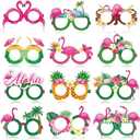 Harloon 36 Pcs Flamingo Party Decorations Eyeglasses Aloha Party Paper Glasses Favor Summer Tropical Flamingo Photo Booth Props Hawaiian Luau Eye Glasses for Pool Beach Shower Birthday Party Favor