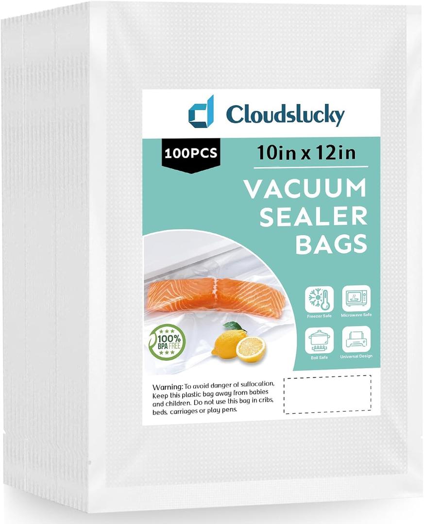 Vacuum Sealer Bags for Food 10"x12" 100 Pcs Seal a Meal Bag, Food Saver Bags Sous Vide Bags Pre-cut Thick BPA-Free Textured Heavy Duty Vacuum Seal, Meat Cheese Dry Goods