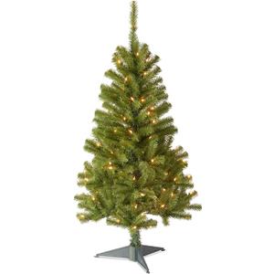 National Tree Company Pre-Lit Artificial Full Christmas Tree, Green, Canadian Fir Grande, White Lights, Includes Stand, 4 Feet