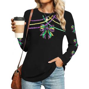 MAXIMGR Mardi Gras Sweatshirt Women Sequin Fat Tuesday Sweater Masks Graphic Shirt Carnival Crewneck Long Sleeve Tops (Black, XL)