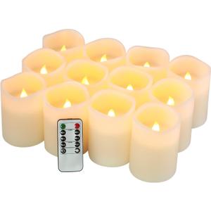 Flameless Candles Battery Operated Candles Set of 12 (D:3" X H:4") Pillar Real Wax Led Candles with 10-Key Remote and Cycling 24 Hours Timer