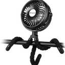 AMACOOL Battery Operated Stroller Fan, Baby Travel Essentials for Beach Disney, Newborn Boy & Girl Showers Gifts Registry Search, Rechargeable Clip On Fan for Car Seat Wagon Crib Bike Treadmill (Black)