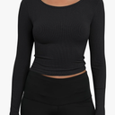 MEROKEETY Women's Long Sleeve Square Neck Crop Top Ribbed Slim Fitted Y2K Casual T-Shirt Tops Size S