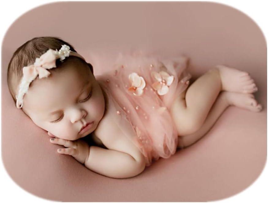 Coberllus Newborn Photography Props Boys Girls Wrap Blanket Baby Photo Shoot Floral Pearl Decorative Mesh Rug Layer Basket Filler (Pink)