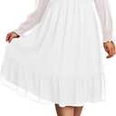 Talisea Plus Size Dresses Sweetheart Neckline Long Sleeves Chiffon Party Cocktail A Line Curvy Womens Midi Dress (White), 26Plus