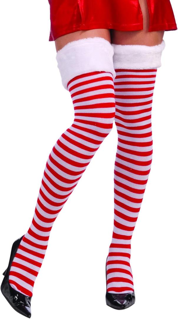 Forum Novelties Women's Christmas Thigh Highs with Fur Trim