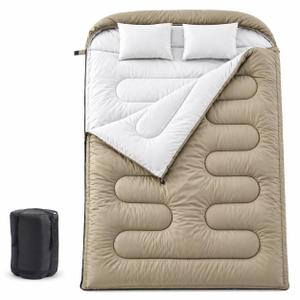 Simple Deluxe Double Sleeping Bag for Adults Mens with Pillow, XL Queen Size Two Person Sleeping Bag for All Season Camping Hiking Backpacking 2 Person Sleeping Bags for Cold Weather & Warm, Green