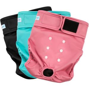 Paw Legend Washable Reusable Female Dog Period Diapers for Heat Doggie Puppy Diapers for Female Dogs (3 Pack,Small) (Small (11.5''-15'' Waist), Cheerful (Black Lining))