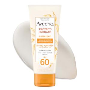 Aveeno Protect + Hydrate Sunscreen Lotion for Body & Face with Prebiotic Oat, SPF 60 Broad Spectrum Sunscreen, Paraben, & Oil Free, Water & Sweat Resistant (80-min) for Sensitive Skin, 3 Fl Oz | Moisturizing