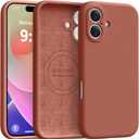 Ktele Magnetic for iPhone 16 Case [Compatible with Magsafe] [Premium Silicone Satin-Smooth Touch] Slim Shockproof Anti-Scratch Microfiber Lining Case, 6.1 inch, Caramel