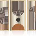 IARTTOP Mid century Modern Decor 16x32 Inch Large Boho Wood Wall Art Abstract Wooden Wall Decor Minimalist Bohemian Orange Artwork for Living Room Bedroom Office Set of 3