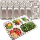 6 Pack 304 Stainless Steel Divided Plates Tray 5 Section Rectangular Dinner Plates Unbreakable Stainless Steel Serving Platter Control Plate for Adults Picky Eaters Campers Portion Control