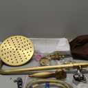 Antique Brass Shower Fixture Bathroom Shower Faucet Set 8 Inch Rainfall Shower Head Handled Shower Waterfall Tub Spout Wall Mounted Outdoor Shower System with Shower Shelf