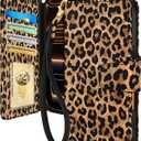 Toycamp for iPhone 17 Pro Wallet Case with Wrist Strap - Leather Flip Folio Phone Case with RFID Blocking 4 Card Holder for Apple for iPhone 17 Pro Funda Cute Aesthetic for Women Ladies, Leopard Print