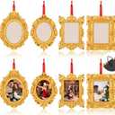 Vercraft 7 Pcs Mini Picture Frame Ornament for Christmas Tree Gold Vintage Photo Frames Antique Resin Oval Rectangle Tiny Ornamental with Hook and Ribbon for Xmas Tree Wall Decor (Classic)