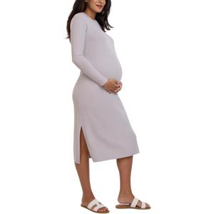 Motherhood Maternity Women's Long Sleeve Rib Knit Column Midi Pregnancy Bodycon Dress (Large, Opal)