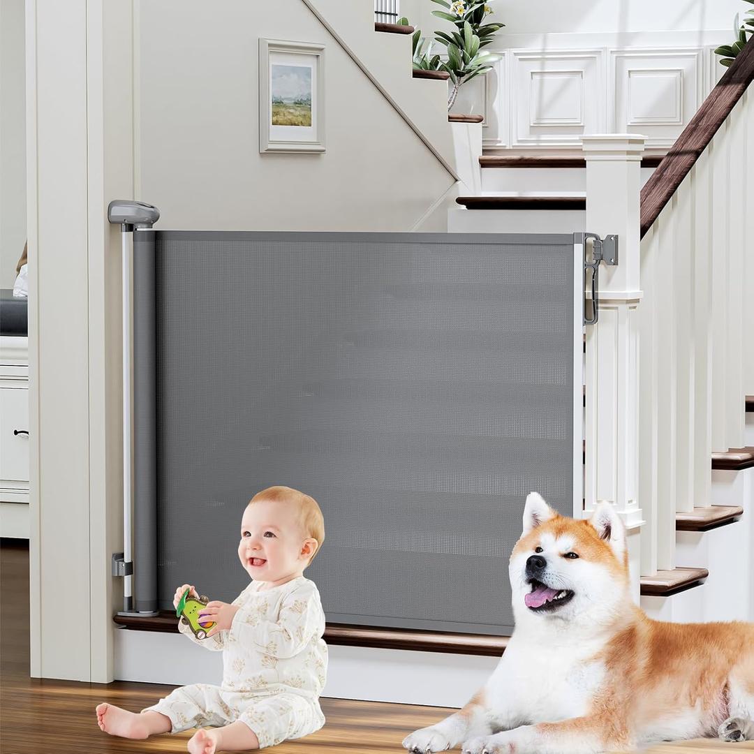 PRObebi Retractable Baby & Dog Gate - Extends to 54" Wide, 34" Tall - Stair, Doorway & Hallway Use