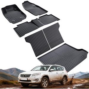 Floor Mats &Trunk Liner for Toyota RAV4 2006-2012(5 Seat Only) | Without 3nd Row, All Weather,Backrest Mat,TPE Carpets,for RAV-4 Car Accessories 2007 2008 2009 2010 2011,6 pcs