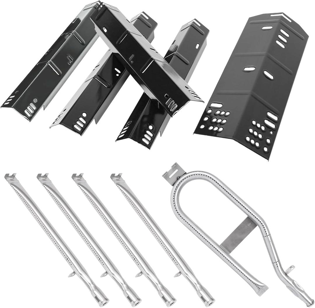 Grill Replacement Parts for Dyna-Glo DGH474CRP DGH474CRP-D DGH483CRP DGH483CRP-D DGH485CRP DGH450CRP DGH353CRP, Porcelain Steel Heat Plate, Stainless Steel Grill Burner, 5 Pack