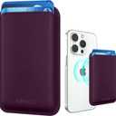 Magnetic Wallet Cell Phone Card Holder for Phone Case with Mag-Safe, Stronger Magnetic RFID Leather Phone Wallet Stick on Series of iPhone 17/16/15/14/13/12 and Pro/Promax, Cherry