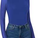 LYANER Women's Basic Mock Neck Stretch Sheer Mesh Long Sleeve Bodysuit Leotard Top Royal Blue Large