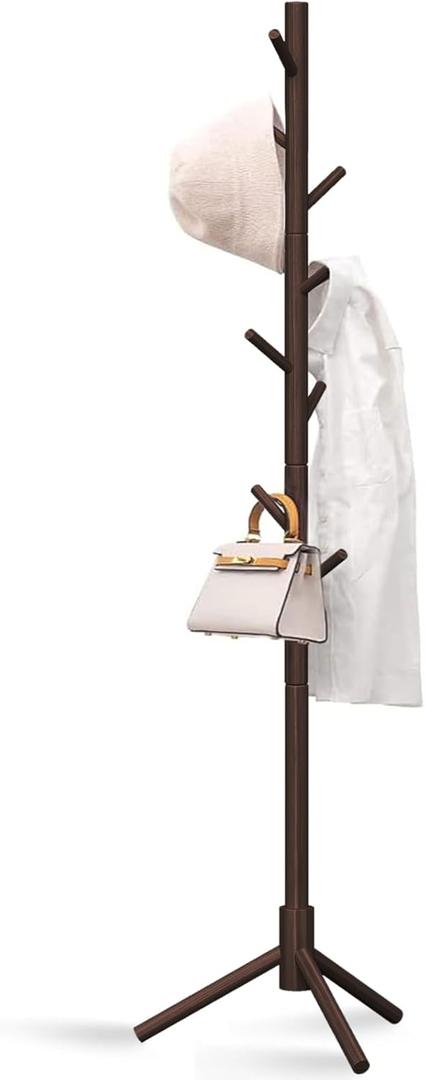 Z&L HOUSE Coat Rack Freestanding, Pure Natural Solid Wooden Coat Tree, 8 Hooks And Adjustable Height Floor Hanger, Used In The Bedroom Living Room Office To Hang Clothes, Hats, Bags