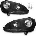 Headlights W/Bulbs for 2005-2010 VW Jetta Sedan/ 06-09 Volkswagen GTI/Rabbit/ 09 VW Wagon, DOES NOT FIT XENON/HID, Driver & Passenger Side (Black Housing | With High & Low Beam Bulbs)