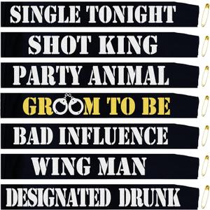 7 Pcs Bachelor Party Sashes Set - Funny Groom to Be/Team Groom/Groomsmen/Best Man Sash for Men Bachelor Bachelorette Party Accessories Favors Supplies Decorations Gifts(Black, Silver)