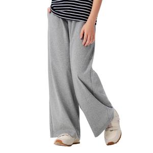 MIANZHI Girls High Waisted Pants Girls Casual Pants Kids Wide Leg Long Trousers with Pockets 5-14 Years Grey (Gray)