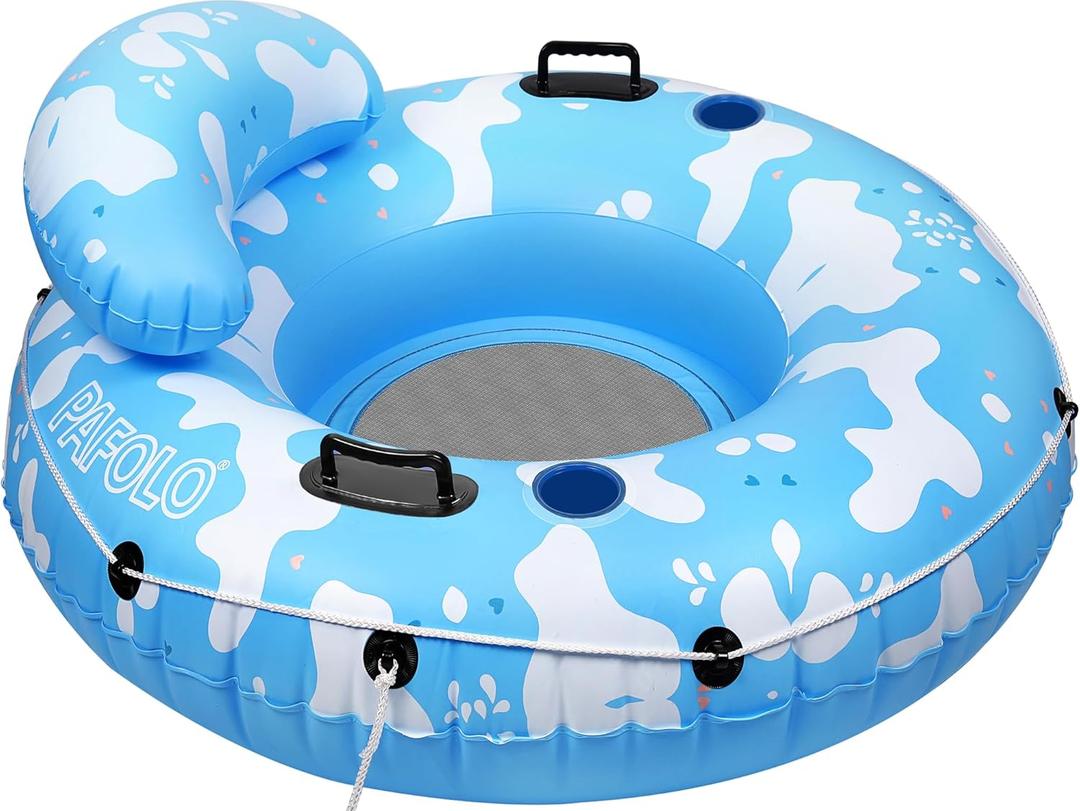 River Tubes for Floating Heavy Duty, Pool Float Adult, 45" Inflatable Float Tube for Beach Lake Rafting, River Floats with Mesh Bottom (Blue and White)