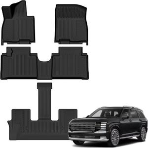 Auxko All Weather Floor Mats for Hyundai Palisade Hybrid 2026 7&8 Seats All Season TPE Accessories Guard Odorless Anti-Slip High Edge Floor Liners