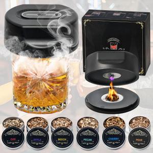 Electric Whiskey Smoker Kit,Cocktail Smoker Kit with 6 Wood Chips Built-in Lighter, Old Fashioned Drink Smoker Kit Gifts