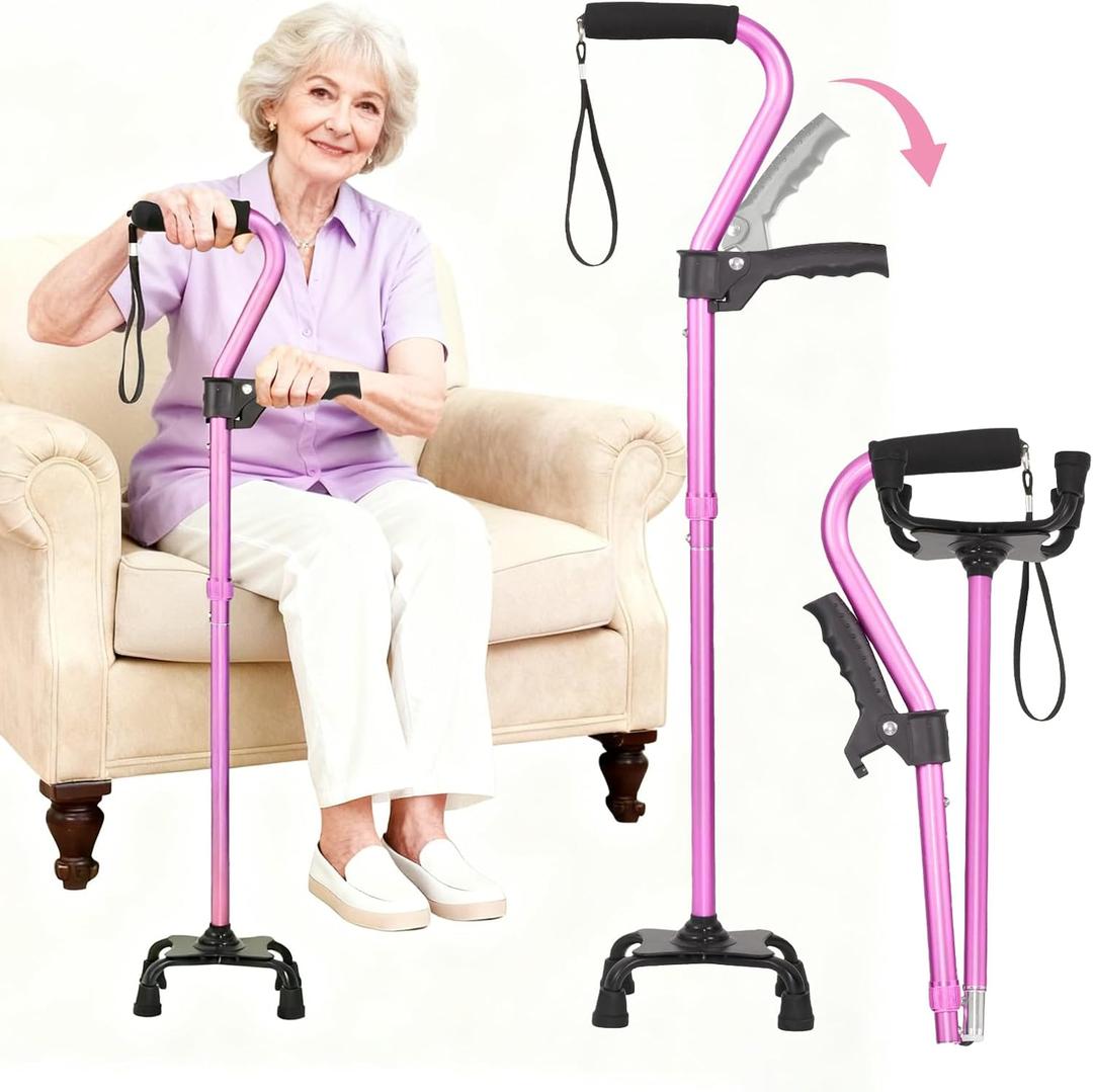 XIAOMING 6 Gear Adjustable Quad Cane，Quad Cane Portable Stick Men & Women and Seniors，for Balance, Knee Injuries, Leg Surgery Recovery & Mobility