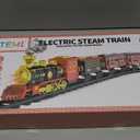 TEMI Train Set for Kids Toddlers 3-5, Train with Steam Engine, Cargo Car and Long Track, Rechargeable Battery Play Red Train Toys with Smoke, Light & Sounds, Gift for Boys & Girls 4-7 Years (Red-medium Size)