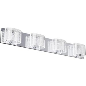 URSOLA 4 Light Bathroom Vanity Light 33.5 inch, LED Chrome Finish Dimmable Bathroom Light Fixtures,Transparent Acrylic Lampshade 6000K Cold White Light(4 Lights)