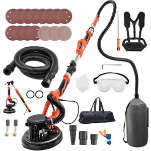 VEVOR Drywall Sander, 1150W Electric Drywall Sander, Popcorn Ceiling Removal Tool with Vacuum Dust Collection, 5 Variable Speed 800-1700 RPM, LED Light, Foldable & Extendable Handle, 15 Sanding Discs