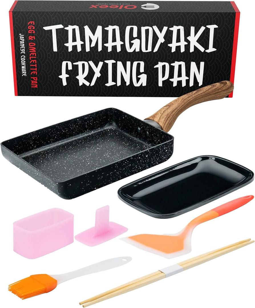 Oleex Tamagoyaki Pan Set  Japanese Omelette Pan with Kitchen Cooking Tools Like Musubi Mold, Spatula & Other Omelet Accessories  Multifunctional PFOA-Free Nonstick Square Frying Pan  5x7 Inches