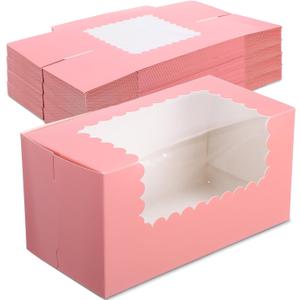 Ireer 60 pcs 8x4x4 Inch Bakery Boxes with Window Cookies Boxes Pumpkin Roll Container Donut Box Pastry Cake Packaging Safe for Cookies Loaf Muffins Breads Dessert Candies Treat(Pink)