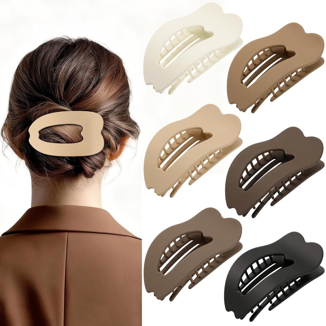 6 PCS Flat Hair Clips for Women, French Large Flat Claw Clips for Thick Thin Hair, Strong hold No Slip Classic Duckbill Hair Claw Clips Hair Accessories for Girls (Matte Neutral)