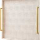 20"x20" Square Extra Large Leather Ottoman Tray with Gold Handles, Beige