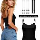 Women's Seamless Camisole Tops, Everyday Layers Tank Top for Women, Spaghetti Cami with 2 Pair Clear Straps (Black, XL)