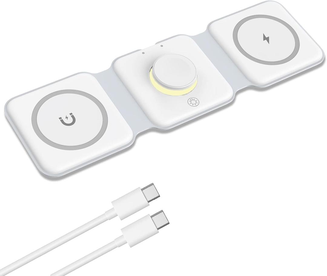 ORIA Wireless Charger Station, 3 in 1 Fast Wireless Charging with Night Light, Foldable Charging Pad for iOS Phone/Pro/Max/i Watch, Without Adapter